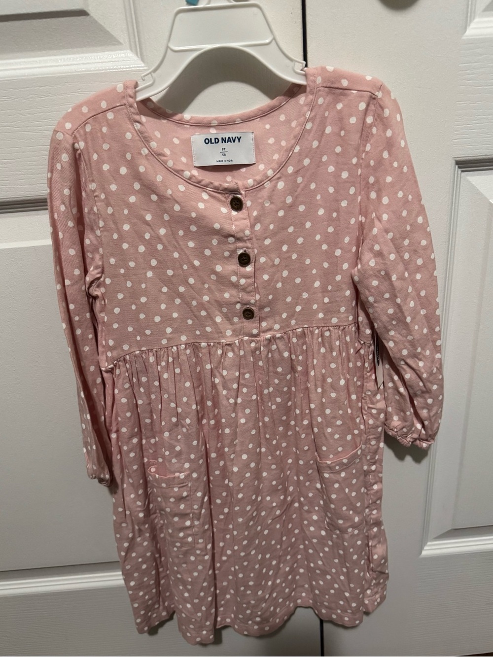 Old Navy Blush Pink Polka Dot 3/4 Button Down with 2 Front Pockets Dress